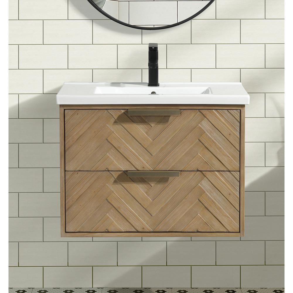 Carlsbad 30" Weathered Fir Floating Bathroom Vanity with Ceramic Top