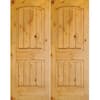 Krosswood Doors 64 in. x 80 in. Rustic Knotty Alder Arch Top Clear Stain /V-Groove Left-Hand Inswing Wood Double Prehung Front Door PHED.KA.002V.54.68.134.LA.Clear