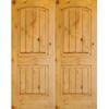 Krosswood Doors 64 in. x 96 in. Rustic Knotty Alder Arch Top Unfinished /V-Groove Left-Hand Inswing Wood Double Prehung Front Door PHED.KA.002V.54.80.134.LA