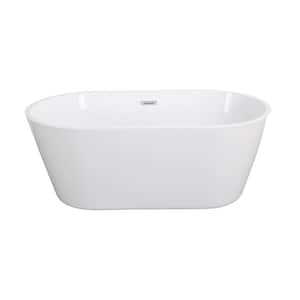 55 in. Acrylic Alcove Flatbottom Freestanding Bathtub Non-Whirlpool Soaking Tub in White
