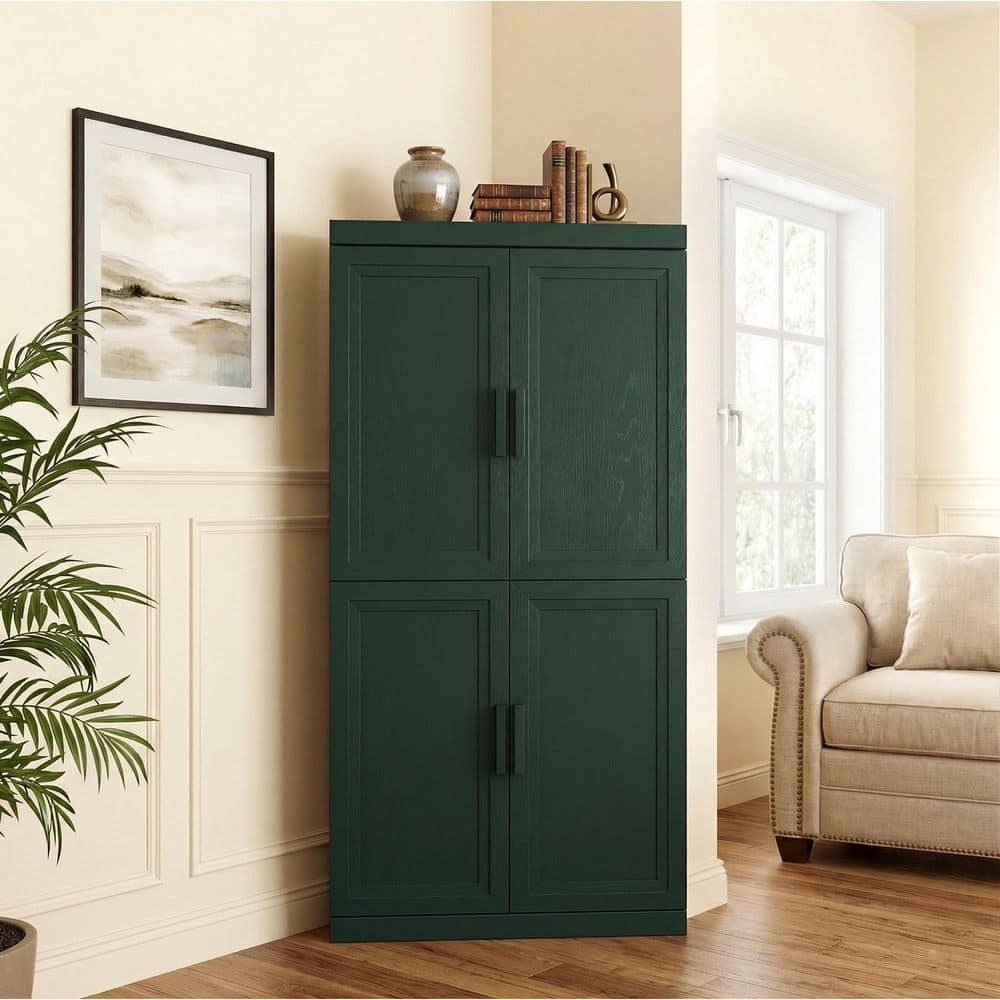 Dark Green Wooden 31 in. Storage Cabinet with Adjustable Shelves China Cabinet Display Cabinet (Set of 2)