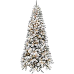 12 ft. Pre-Lit Flocked Akaskan Pine Artificial Christmas Tree with Warm White LED Lighting