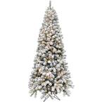 7.5 ft. Silverton Fir Snowy Artificial Christmas Tree, W/ 8 Feet of Easy to Connect Warm White LED Lights