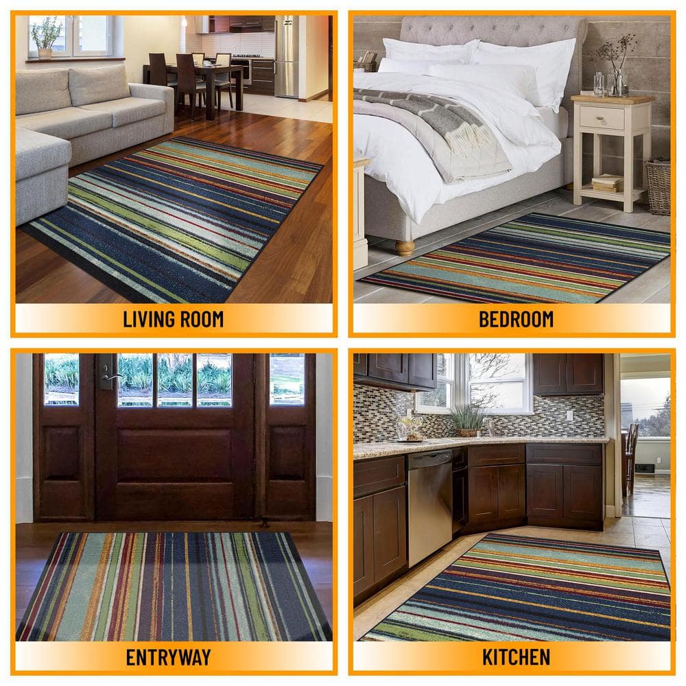 Multicolor Striped Non-Slip Synthetic Area Rug 3'3" x 5'