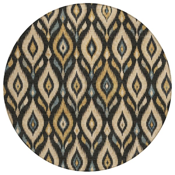 Chantille Machine Washable Indoor/Outdoor Abstract ACN3069 Black 8 ft. x 8 ft. Round Rug