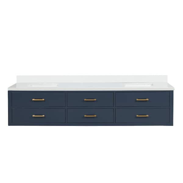 Sherman 84 in. W x 22 in. D Blue Double Bath Vanity with White Quartz Top