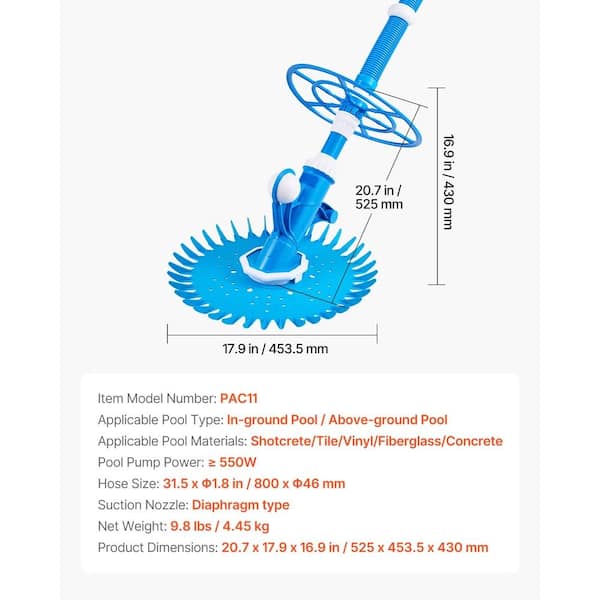 SKONYON Suction Pool Cleaner Automatic Vacuum 12 Hose 33 ft Pool