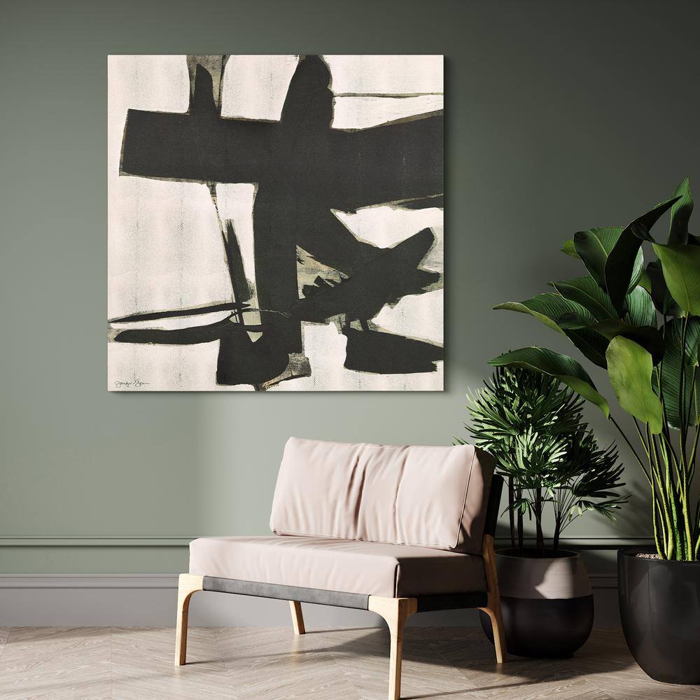 Bold Abstraction II Black and White Canvas Wall Art with Gold Shagreen