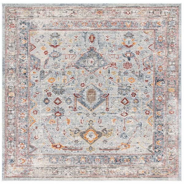 History 7 ft. x 7 ft. Light Gray/Rust Distressed Oriental Square Area Rug