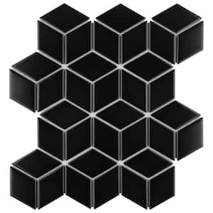Metro Rhombus Matte Black 10-1/2 in. x 12-1/8 in. x 5 mm Porcelain Mosaic Tile (9.04 sq. ft. / case)