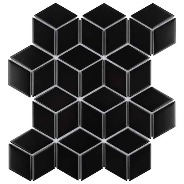 Merola Tile Metro Rhombus Matte Black 10-1/2 in. x 12-1/8 in 