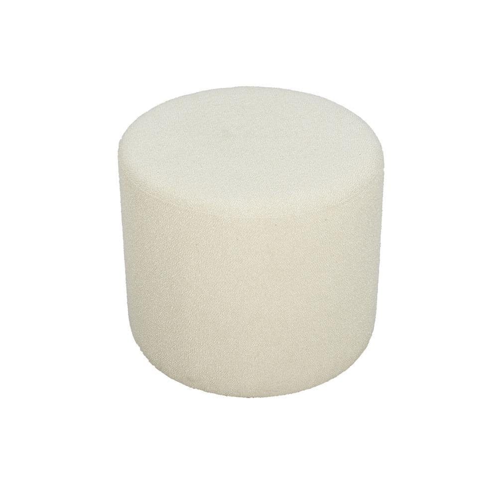 Snow White Round Boucle Fabric Ottoman