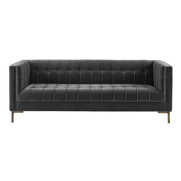 Isaac 84 in. Tuxedo Arm Velvet Rectangle Sofa in Gray