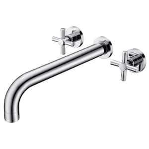 Cross Double Handle Wall Mount Roman Tub Faucet with Valve in Chrome