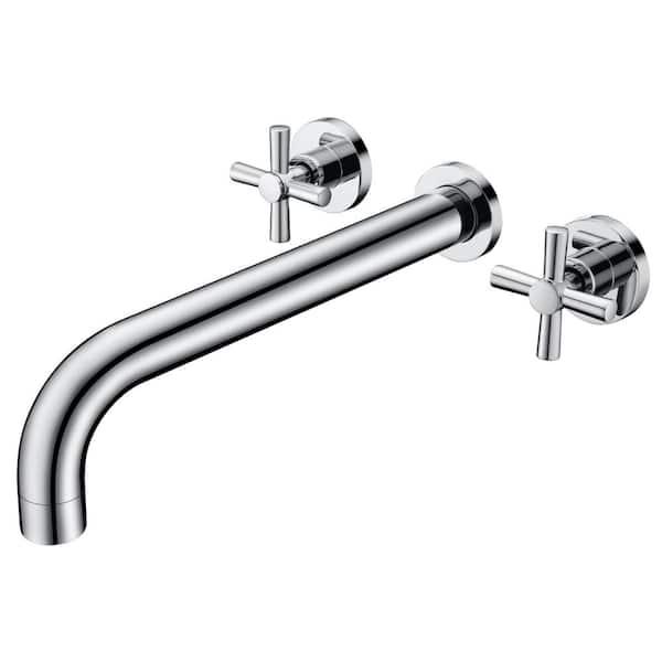 SUMERAIN Cross Double Handle Wall Mount Roman Tub Faucet with Valve in Chrome