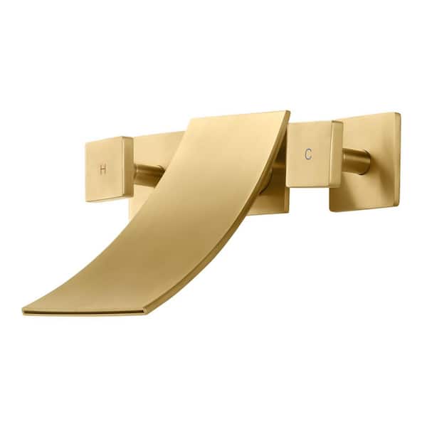 Knob 2-Handle Wall-Mount Waterfall Roman Tub Faucet in Gold