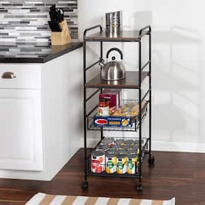 Black 4-Tier Kitchen Cart with 2-Shelves and 2-Baskets