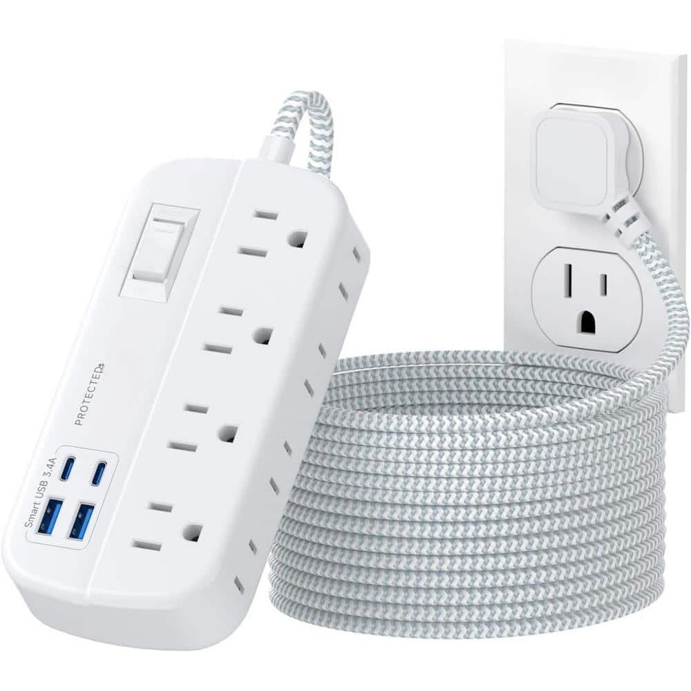 8-Outlet Power Strip Surge Protector with 10 ft. Cord Flat Length, 4 USB Po