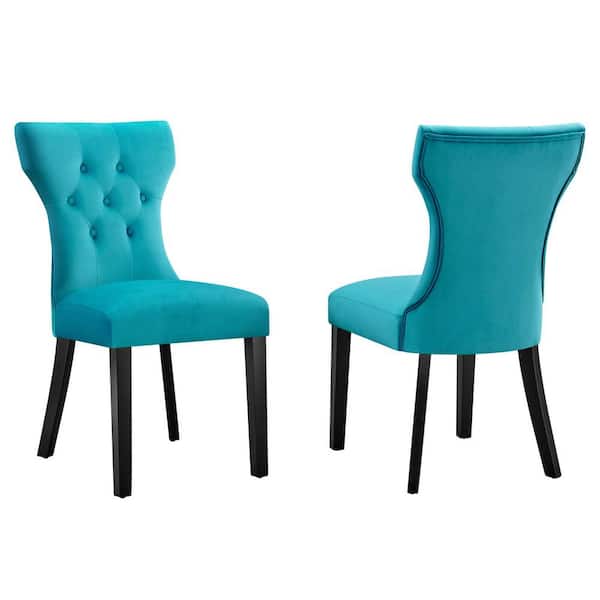 MODWAY Blue Silhouette Performance Velvet Dining Arm Chair (Set of 2)
