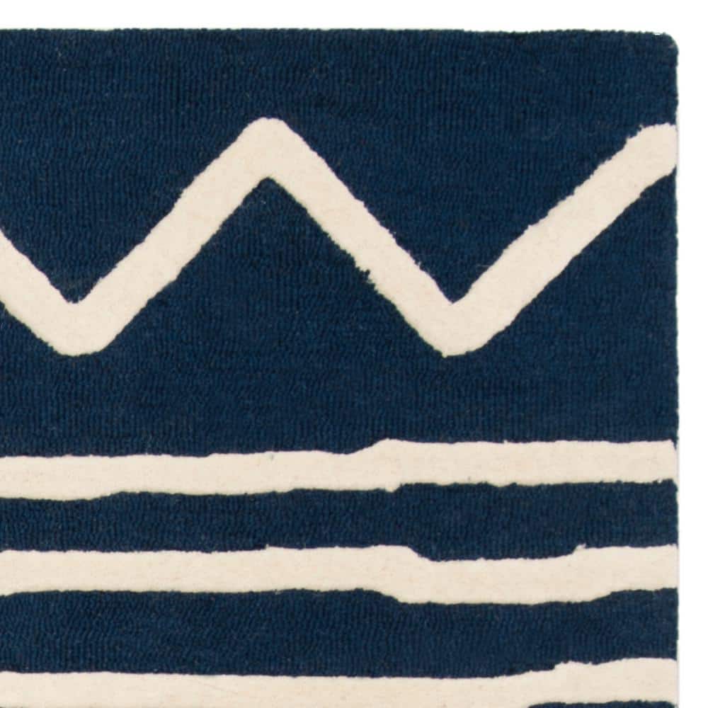 Ivory and Navy Hand-Tufted Wool Kids Area Rug, 5' x 7'