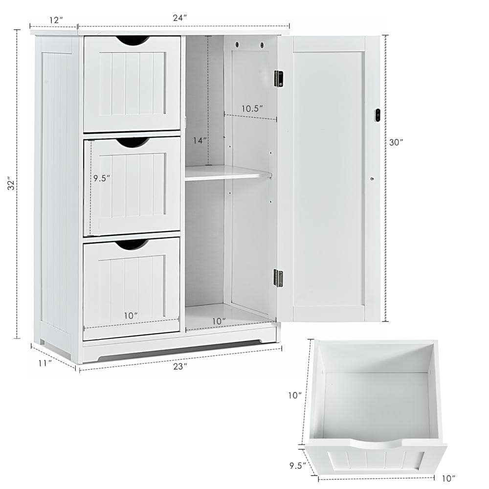 Abilene White Framed Bath Cabinet with Adjustable Shelving and 3 Drawers
