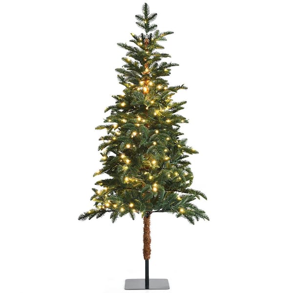 Gymax 6 ft. Pre-Lit Slim Pencil Artificial Christmas Tree Faux-Pine Tree with LED lights