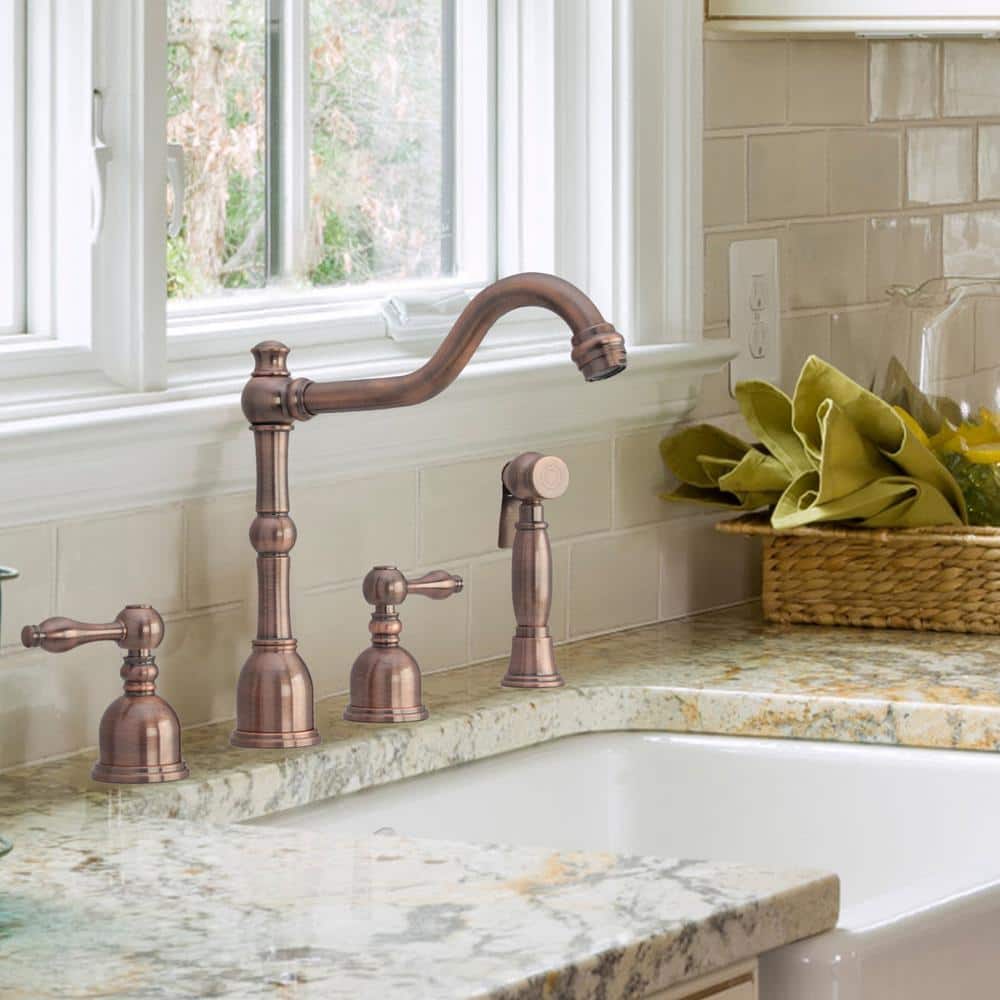 Antique Copper 4-Piece Kitchen Faucet Set with Side Spray