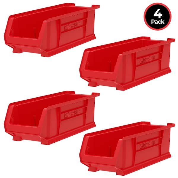 Akro-Mils 30284 Series, 8 1/4 in.W x 23 7/8 in.D x 7 in.H, Red Super-Size Plastic Stackable Storage Bins Hanging Organizer, 4-Pack