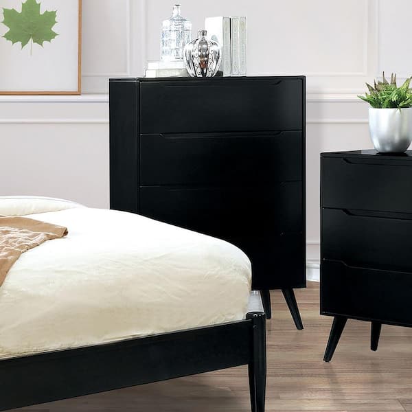 Furniture of America Mackie Mid Century Modern Black 4-Drawer 34 in. Wide Chest of Drawers