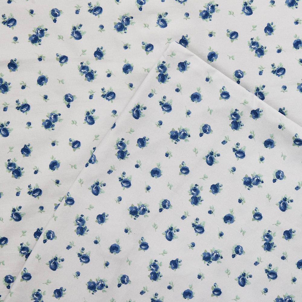 Blue Floral Print Microfiber Full Sheet Set