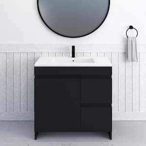 Mace 36" W x 20 D Single Sink Bathroom Vanity Right Side Drawers In Matte Black With Acrylic Integrated Countertop