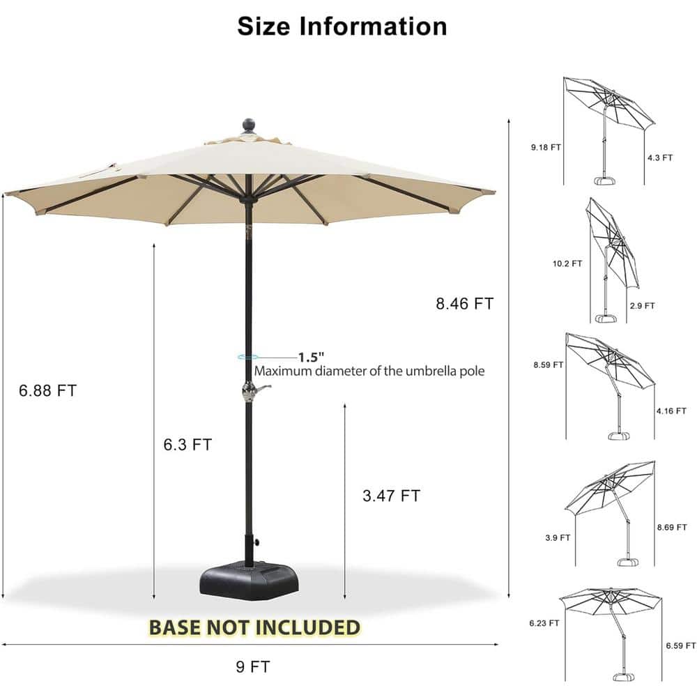 Beige 9FT Aluminum Patio Umbrella with Dual Tilt Mechanism