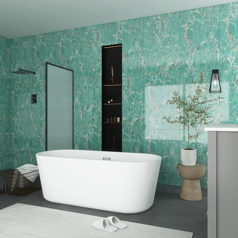 JimsMaison 60 in. Acrylic Freestanding Flatbottom Soaking Bathtub