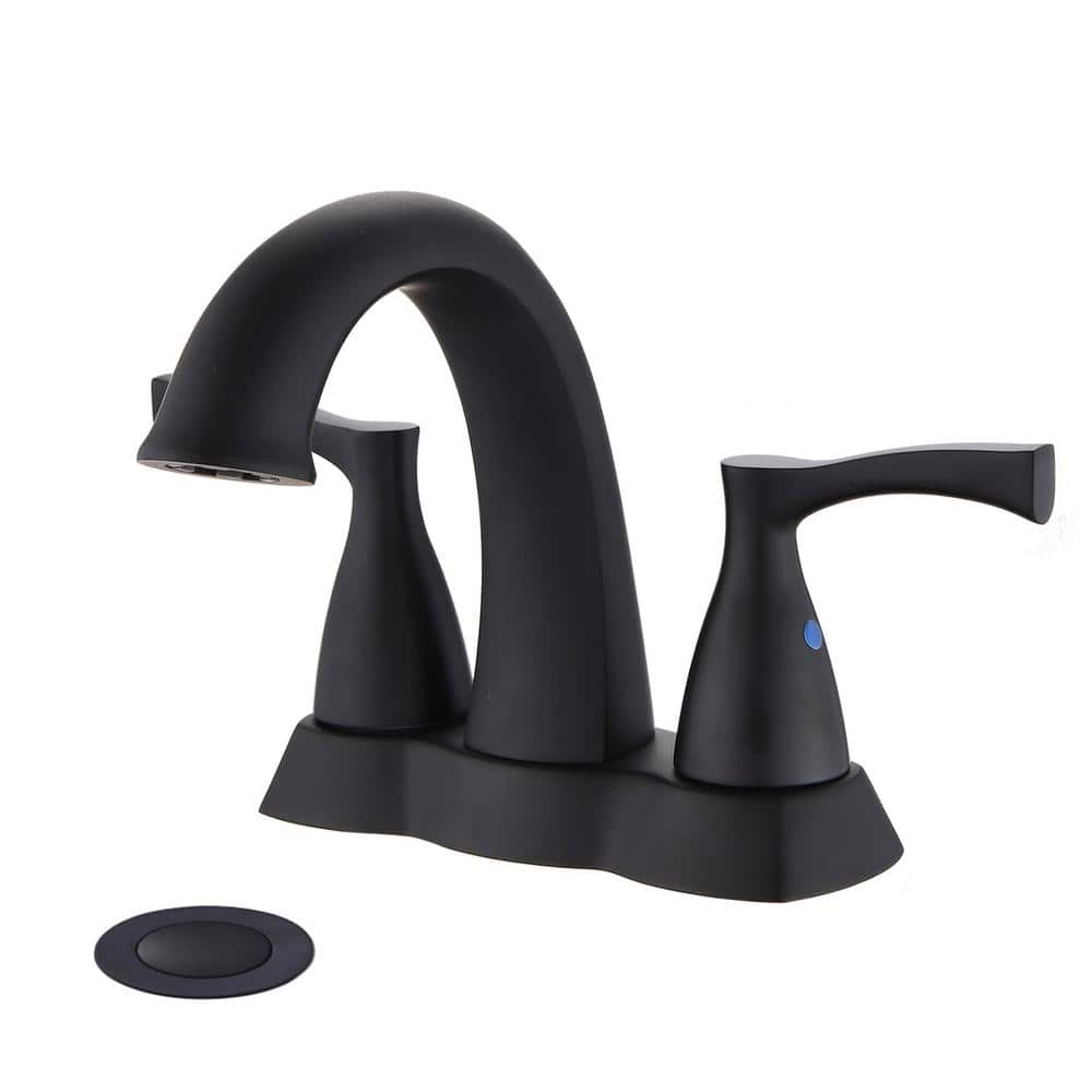 Matte Black Brass Double Handle Bathroom Faucet with Drain Kit