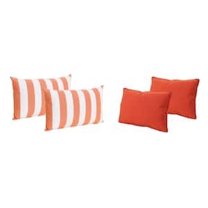 Daley Orange Rectangular Outdoor Patio Solid and Orange and White Striped Throw Pillows (Set of 4)