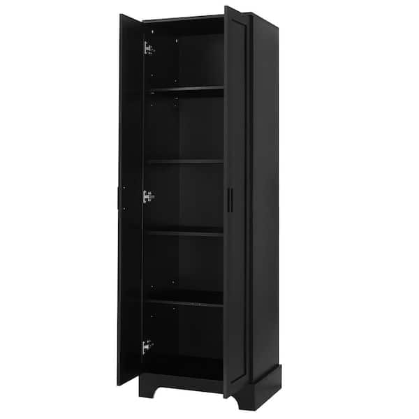 16.90 in. W x 23.30 in. D x 71.20 in. H Storage Linen Cabinet with 2 Doors for Bathroom, Adjustable Shelf, in Black