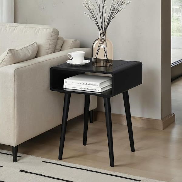 Napa 18 in. W Black 24 in. H Rectangle End Table with Storage Cubby