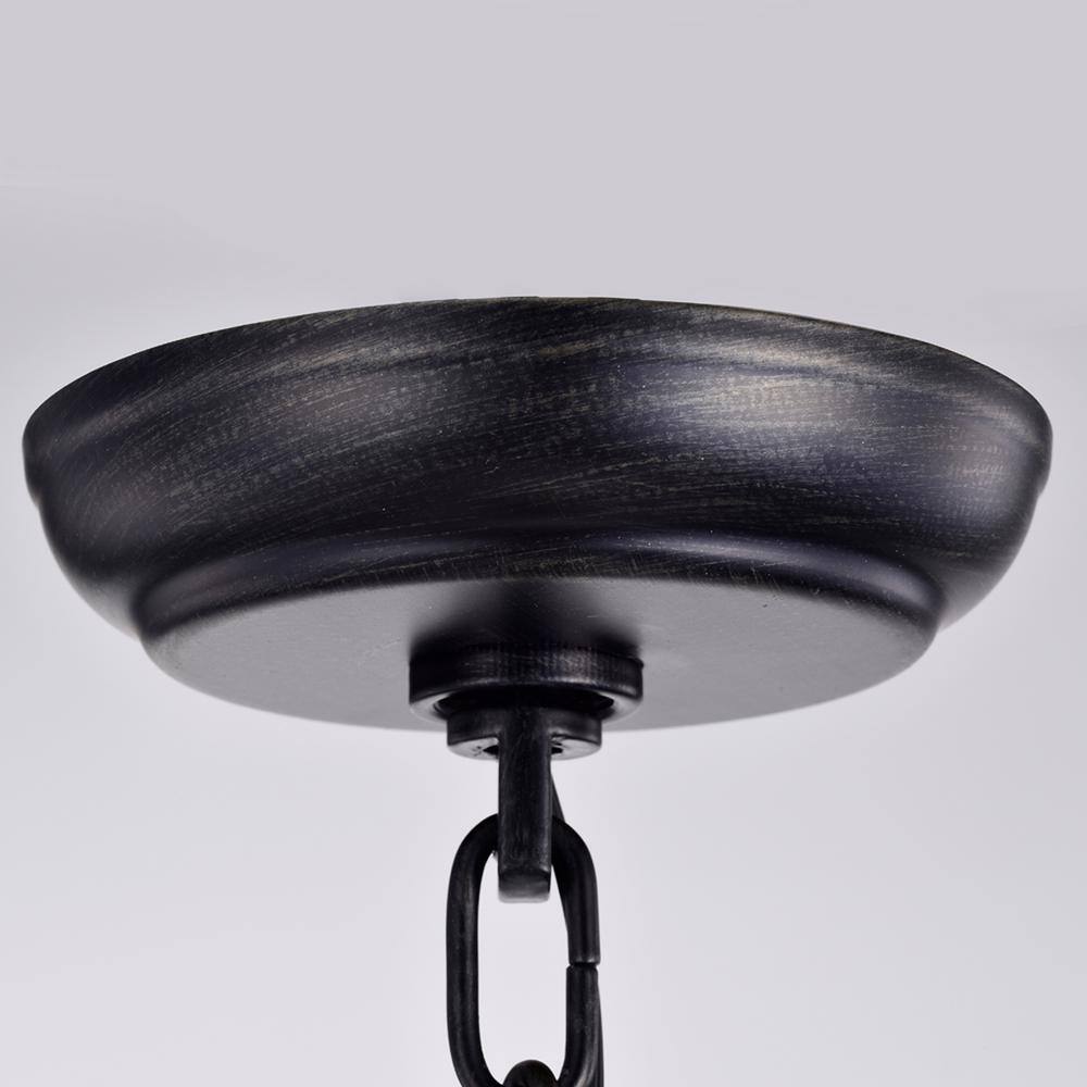 Antique Black and Natural Wood Orb Chandelier with Candle Lights