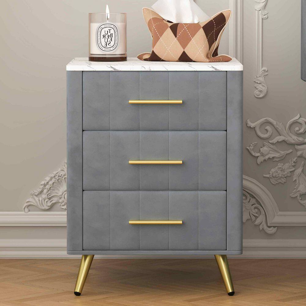Grey 3 Drawers 16.3 in. W Nightstand