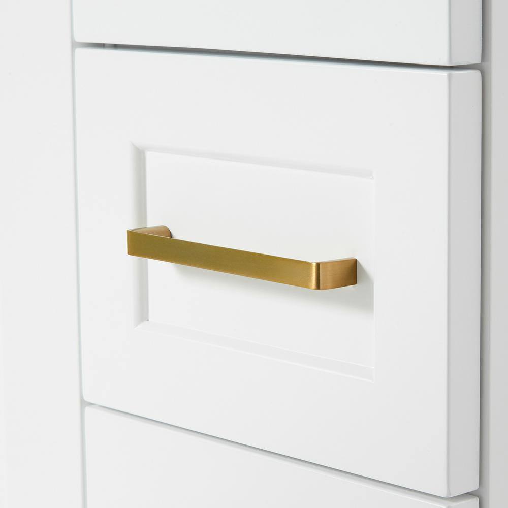 White Quartz Single Basin Freestanding Vanity with Gold Hardware
