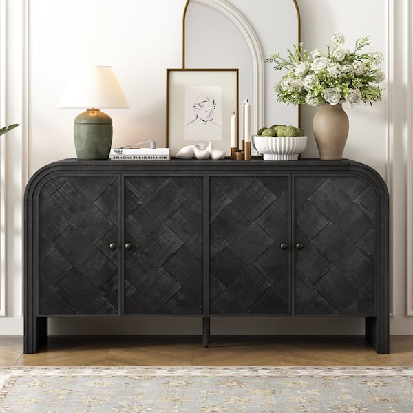 Farmhouse Collection Black Wood 59.8 in. Sideboard with Adjustable Shelves