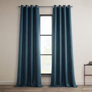 Story Blue Faux Linen Grommet Room Darkening Curtain - 50 in. W x 84 in. L (1 Panel)