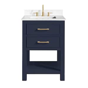Brooks 25 in. W. x 22 in. D x 35 in. H Single sink Bath Vanity in Navy Blue finish with Cala White Engineered Top
