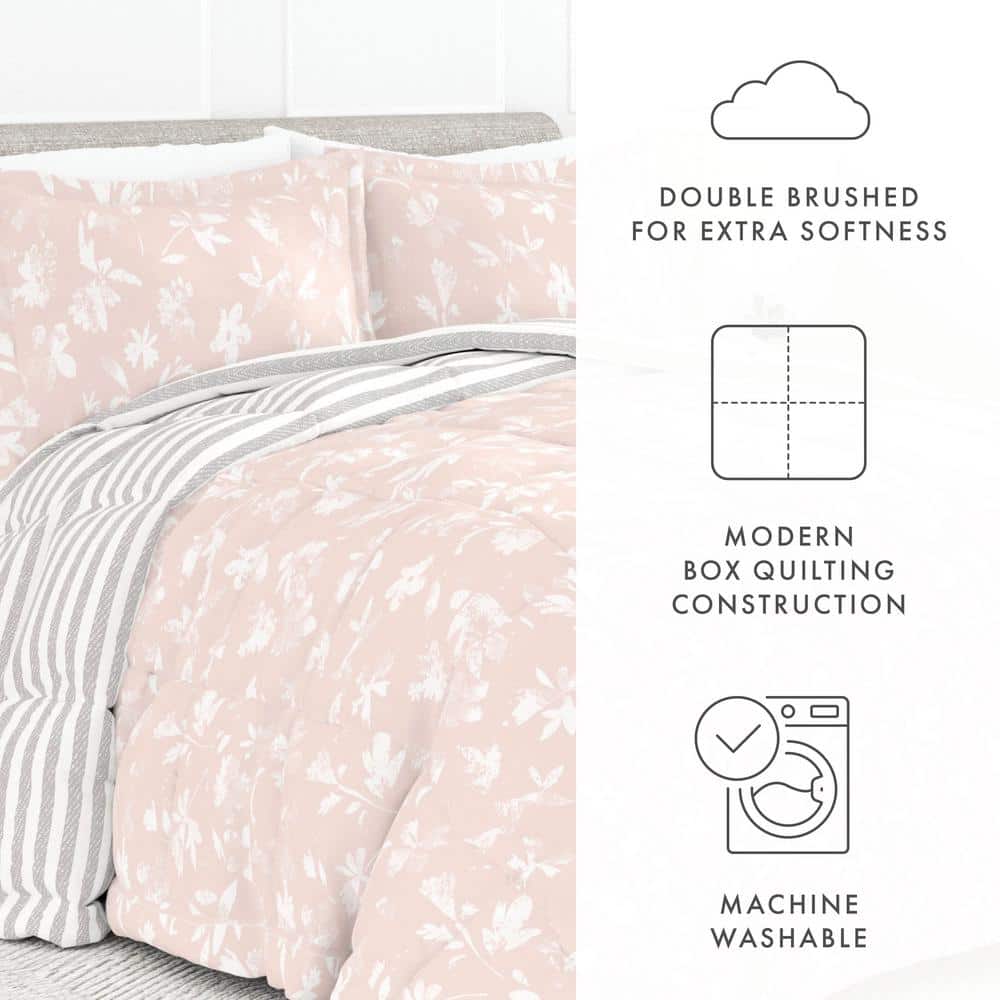 Pink Floral Reversible Down Alternative Full Comforter Set