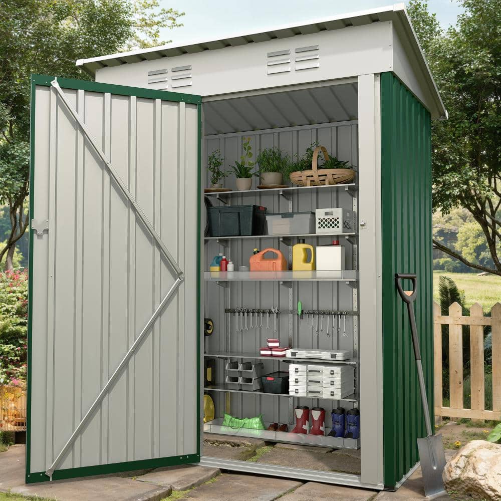 5 ft.W x 3 ft.D Storage Shed with Sloped Roof, Single Door, Weatherproof, Backyard/Garden/Patio, Dark Green (15 sq.ft.) price history on PriceWatchPro