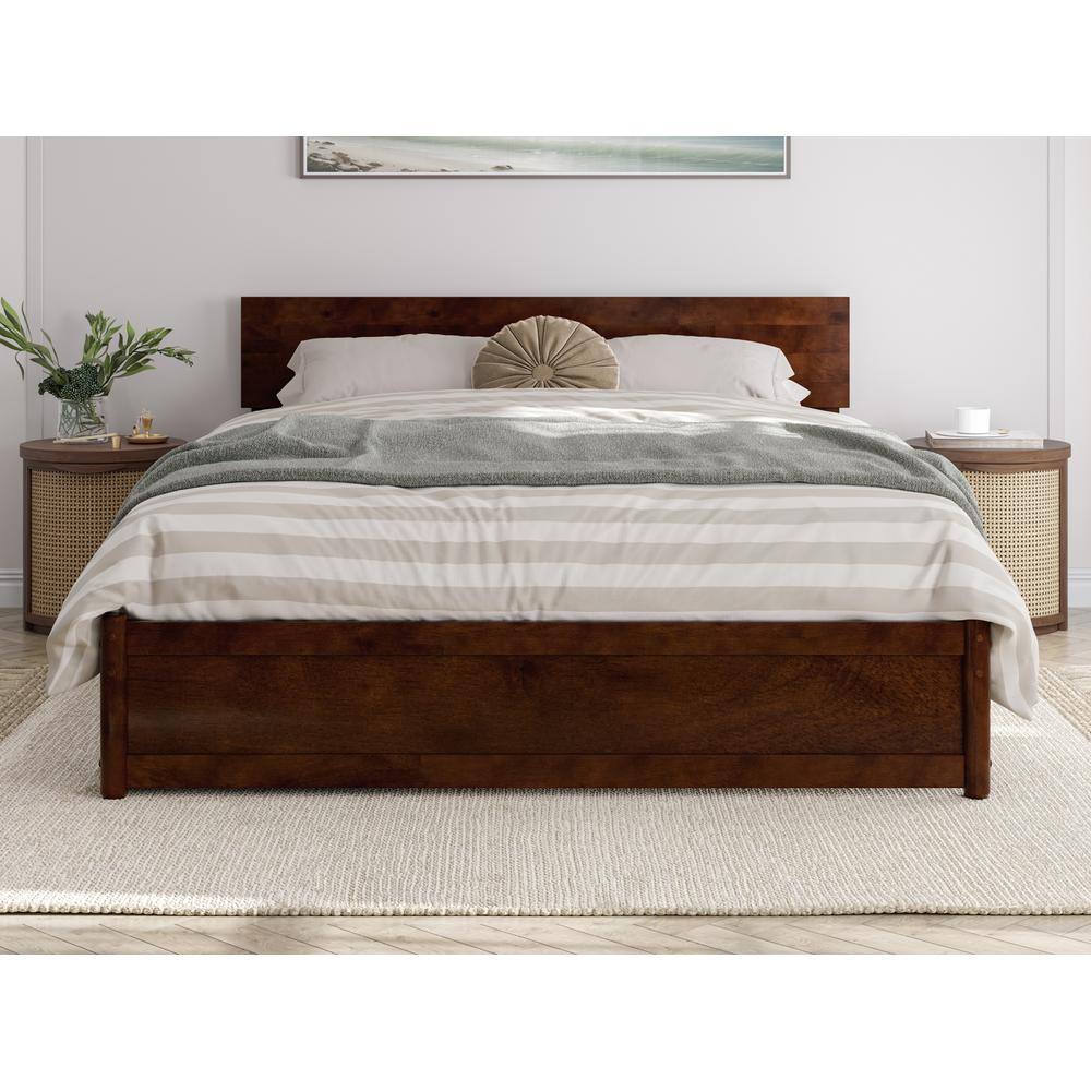 Wesley Walnut Queen Wood Platform Bed with Storage Drawers