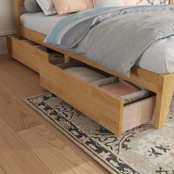 White Oak Brown Wood Frame Full Size Platform Bed with Rattan Headboard, 2-Drawers,Enhanced Support Slats and Feet