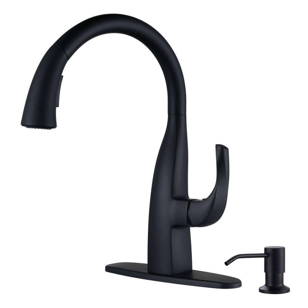 WOWOW Single Handle Pull Down Sprayer Kitchen Faucet With Soap   Matte Black Wowow Pull Down Kitchen Faucets 2311701b S 64 1000 