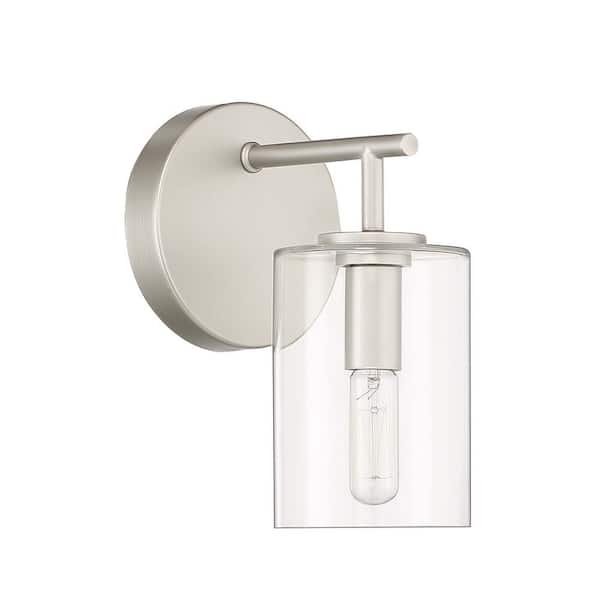 Hailie 8.5 in. 1 Light Satin Nickel Finish Wall Sconce with Clear Glass