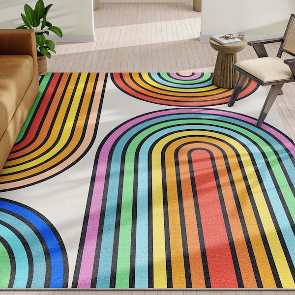 Crayola Bold Arches Modern, Geometric, Kids, Multi Color 3 ft. 3 in. x 5 ft. Area Rug